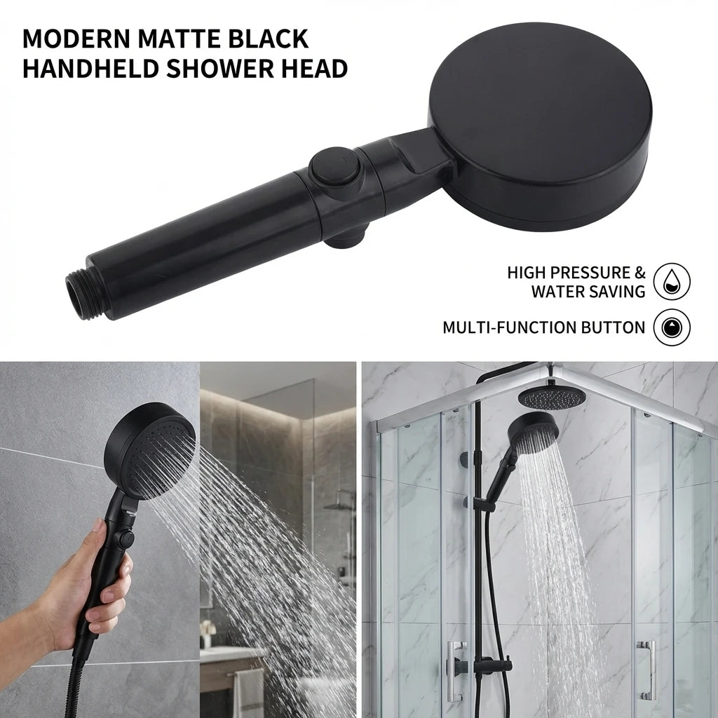 Adjustable High Pressure Shower Head with 5 Modes Water Saving One-Key Stop Spray Nozzle - Bathroom Shower Accessories with Hose
