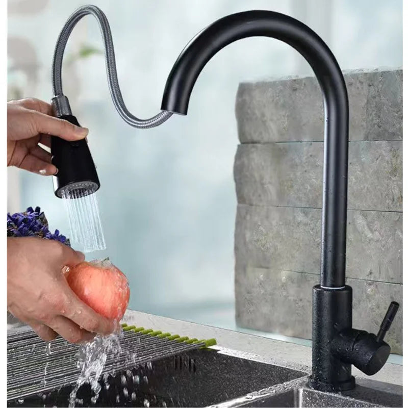 Black  Kitchen Faucet Pull Out Brushed Nickle Stainless Steel Kitchen Mixed Tap Kitchen Sink Tap