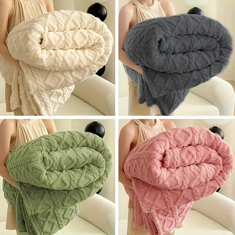 Ultra-Soft 3D Plush Fleece Blanket – Luxurious Dense Weave, Cozy Flannel Throw for Warmth