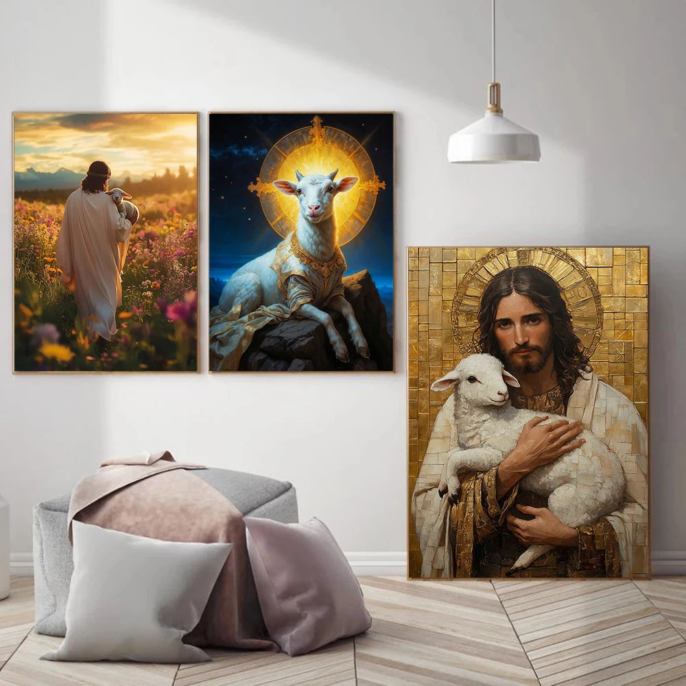 Retro Religion Jesus Walking On Water Lost Lamb Classic Posters Prints Canvas Painting Wall Art Picture Living Room Home Decor