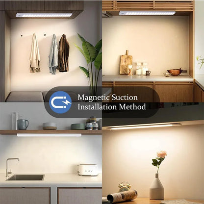10-60cm Ultra-Thin Motion Sensor Light Magnetic Mount USB Rechargeable 3-Color Adjustment Under Cabinet Light for Home Office