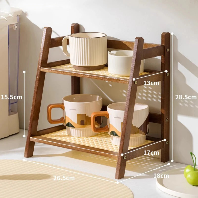 Countertop Organizer 2 Layer Coffee Cup Holder Multipurpose Bamboo Storage Shelf for Hotel Apartment Dressing Table Kitchen Home