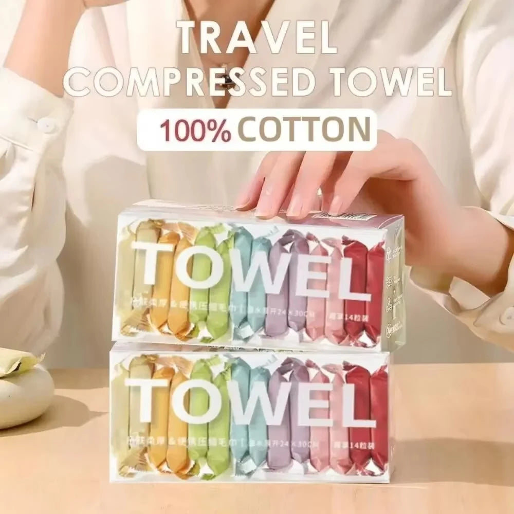 14pcs/box Disposable Washcloth Portable Travel Towel Thickened Compressed Face Towel Disposable Washcloth