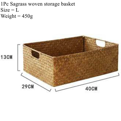 Woven Seagrass Basket for Home Decor, Natural Wicker Basket, Storage Basket, Fruit Bread Towel, Kitchen Table, Rattan