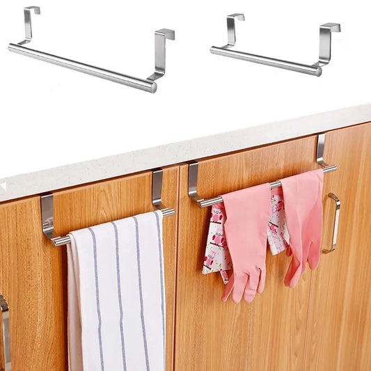 Stainless Steel Towel Rod, No Punched Door Hanging Towel Rack, Bathroom and Kitchen Towel Storage, Durable Space-saving Rack