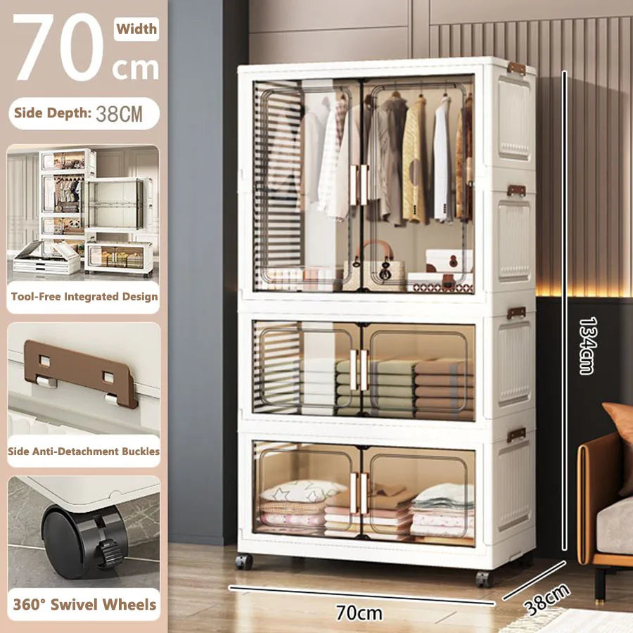 Folding Storage Cabinet Multi-Scene White/Black/Gray Home Office Kitchen Bathroom Multi-Functional Organizer with Doors