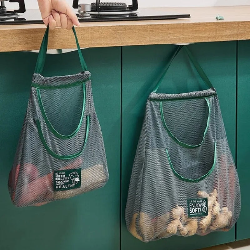 Reusable Storage Bags Kitchen Hanging Mesh Bag Home Fruit And Vegetable Storage Net Bag For Ginger Garlic Potatoes Onions