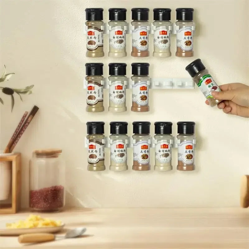 2pcs Grey Plastic Kitchen Jar Rack Wall-Mounted Adhesive Seasoning Bottles Holder Spice Bottle Holder Tool Kitchen Storage Rack