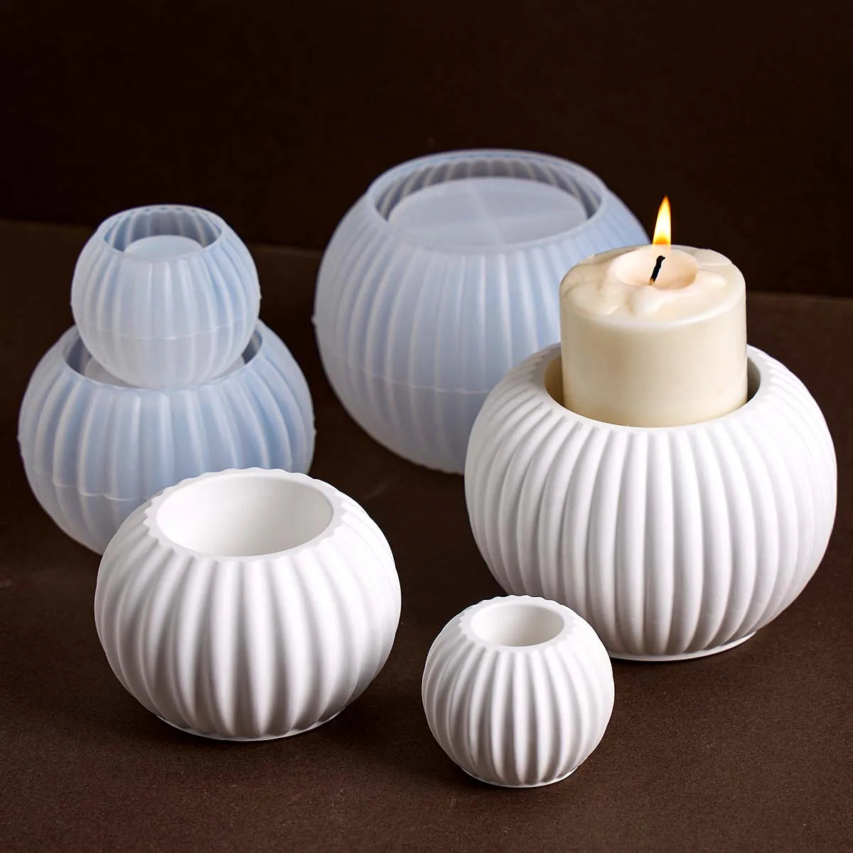 S/M/L Stripe Candle Cup Silicone Mold DIY Handmade Round Flowerpot Plaster Resin Candlestick Craft Casting Molds Home Decor