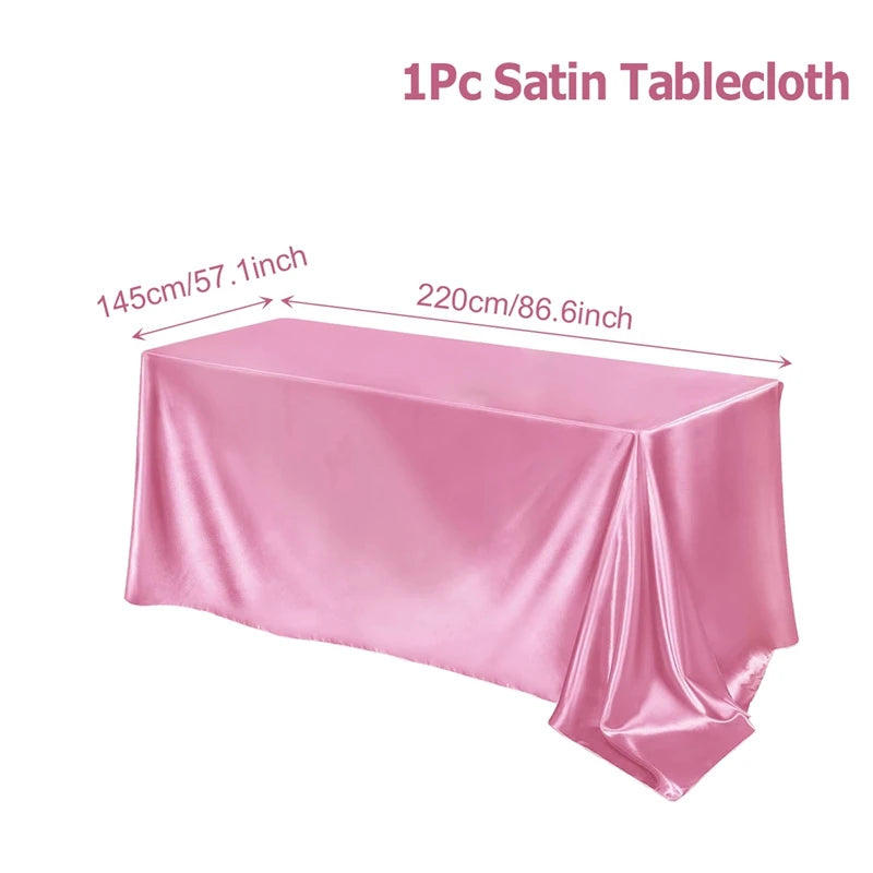 Rectangle Tablecloth Satin Table Cloth Bright Smooth White Pink Solid Color Table Cover Wedding Party Supplies Table Decors