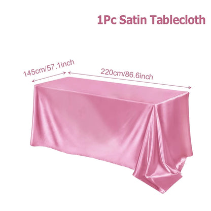 Rectangle Tablecloth Satin Table Cloth Bright Smooth White Pink Solid Color Table Cover Wedding Party Supplies Table Decors