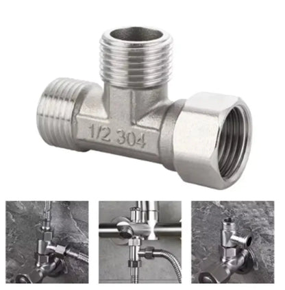 Stainless Steel T Adapter G1/ 2" T-Valve Diverter Valve Three Way Device Hole For Bath Bidet Sprayer Shower