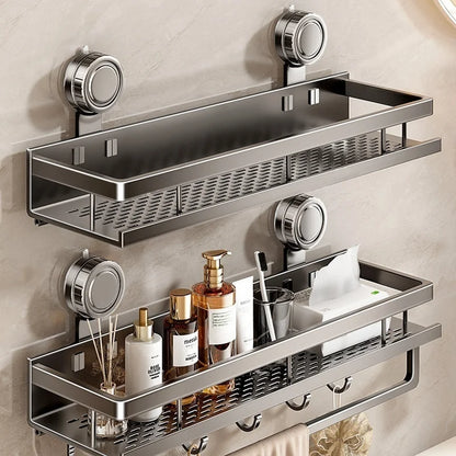 No Drill Suction Cup Suction Bathroom Rack Bathroom Shelf Toilet Space Aluminum Hanging Rack Bathroom Organizer Hang On The Wall