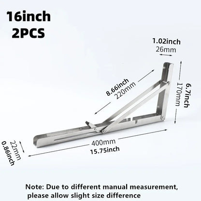 2PCS Heavy Duty Triangle Folding Angle Shelf Bracket Stainless Steel Collapsible Shelf Bracket for Table Work Bench Wall Mounted