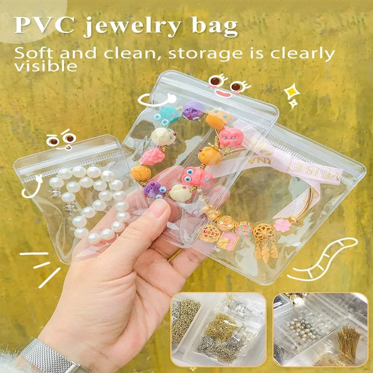 Clear Earring Bags Waterproof Bags Thickened Reusable Storage Pouch for Jewelry Rings Necklace Bracelet