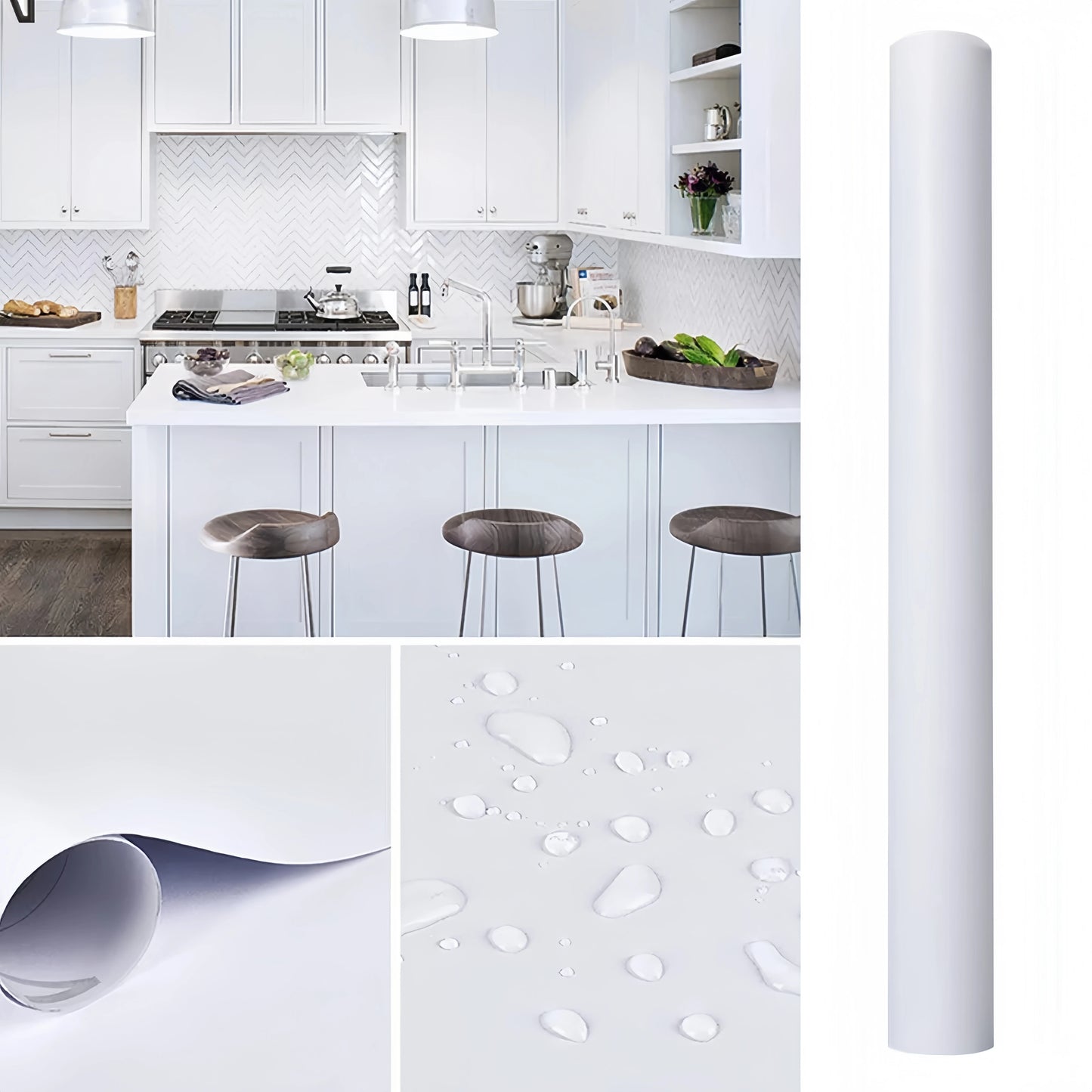 Kitchen countertop White Self-adhesive Wall Wallpaper Self Adhesive Autohesion Wallpapers Home Decor Waterproof Cabinet Sticker