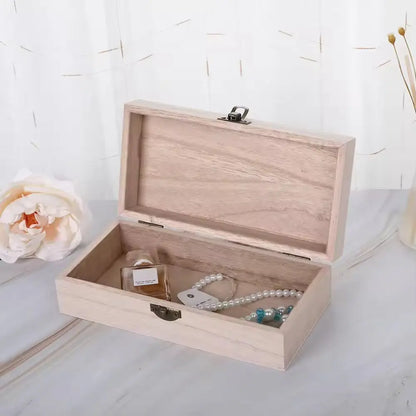 Retro Rectangular Wooden Storage Box Clamshell Desktop Organizer Jewelry Gift Box for Home Decor