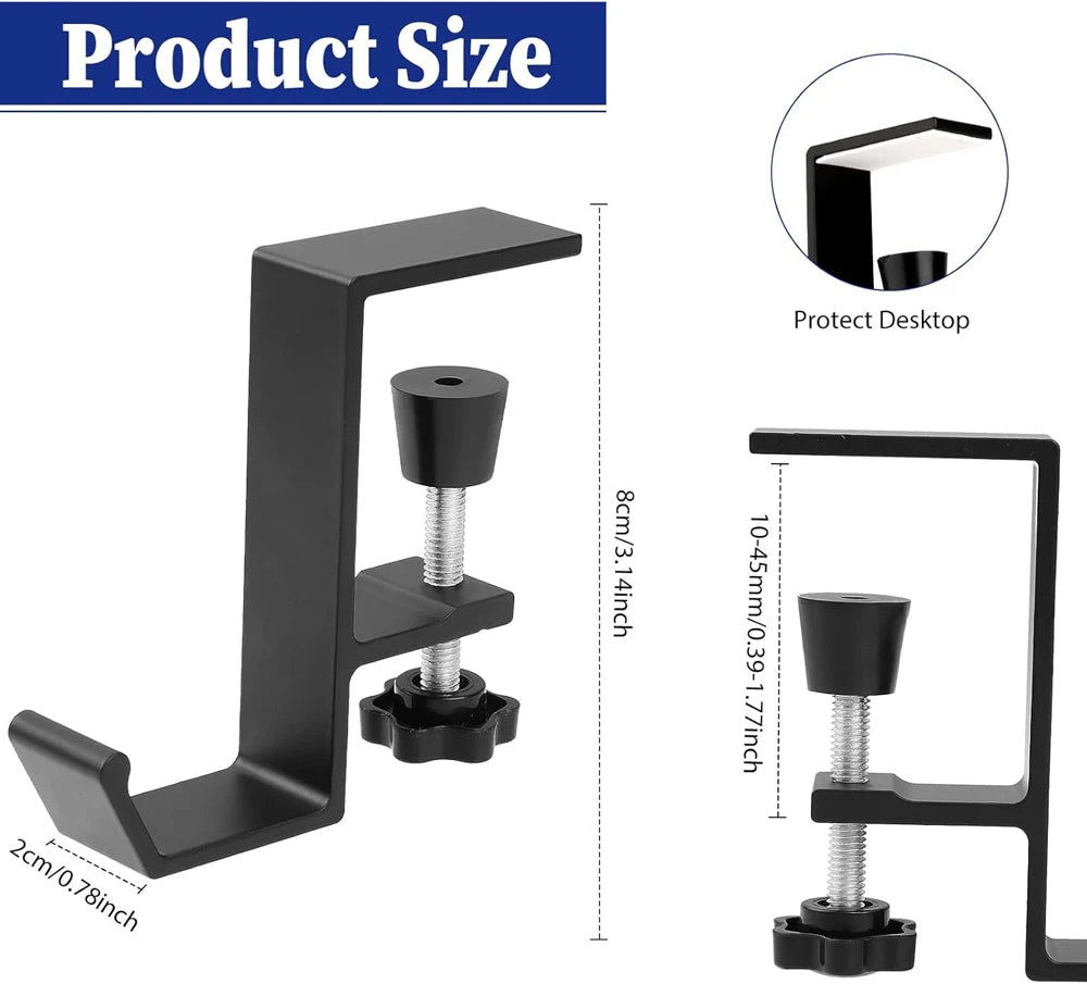 Aluminum Alloy Headphone Hook Hanger Universal Gaming Headphone Stand Under Desk Non-Slip Adjustable Desk Headphone Hanger Hook