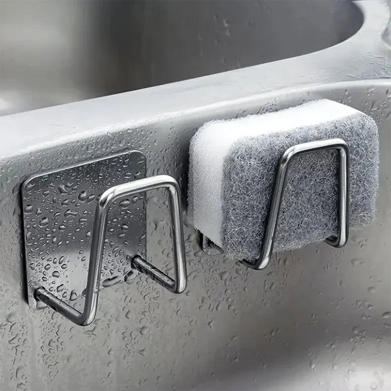 2PCS Stainless Steel Sink Sponge Holder Self Adhesive Drain Drying Rack Wall Hooks Accessories Storage Organizer