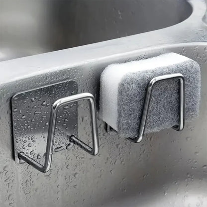 2PCS Stainless Steel Sink Sponge Holder Self Adhesive Drain Drying Rack Wall Hooks Accessories Storage Organizer