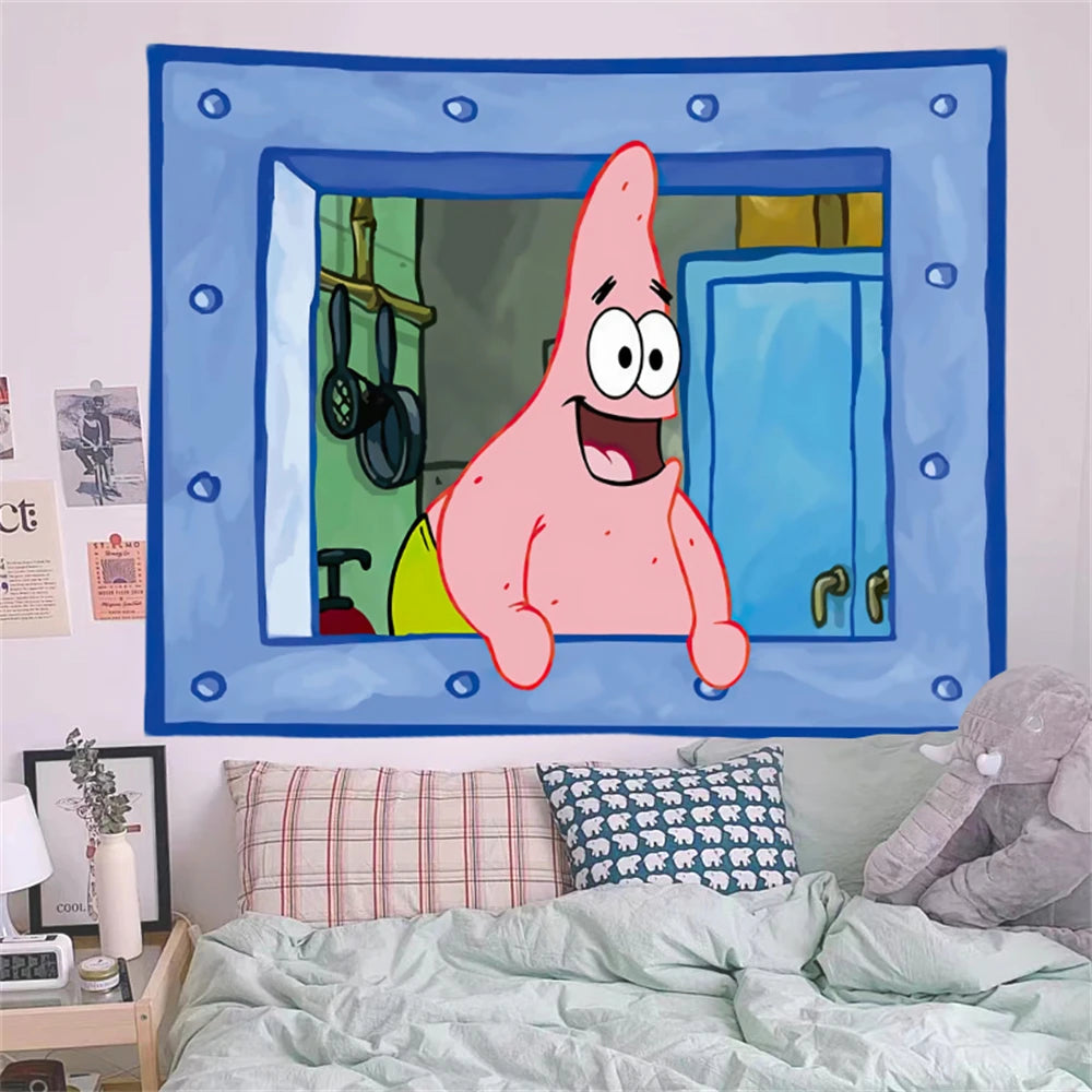 SpongeBob Squidward Cartoon Decoration Background Hanging Cloth Bedroom Tapestry Room Decor Festival Party Tapestry Wall Hanging