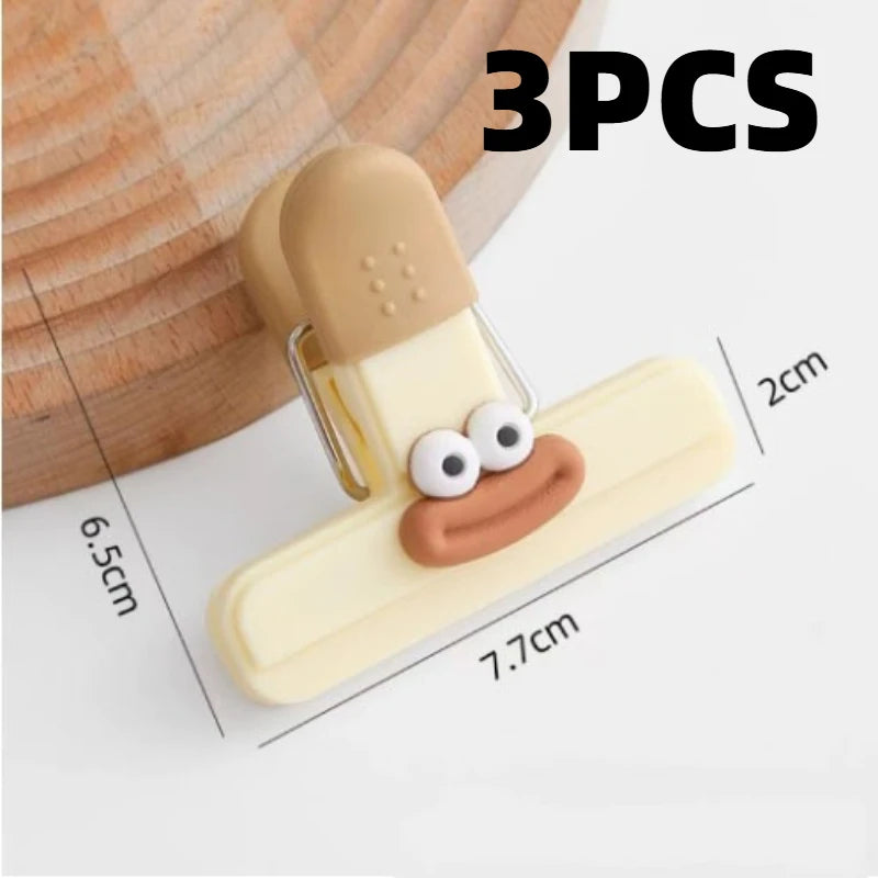3pcs Creative Face Bag Sealing Clip Food Snack Clip Kitchen Tools Decorative Small Clip Refrigerator Plastic Food Bag Storage