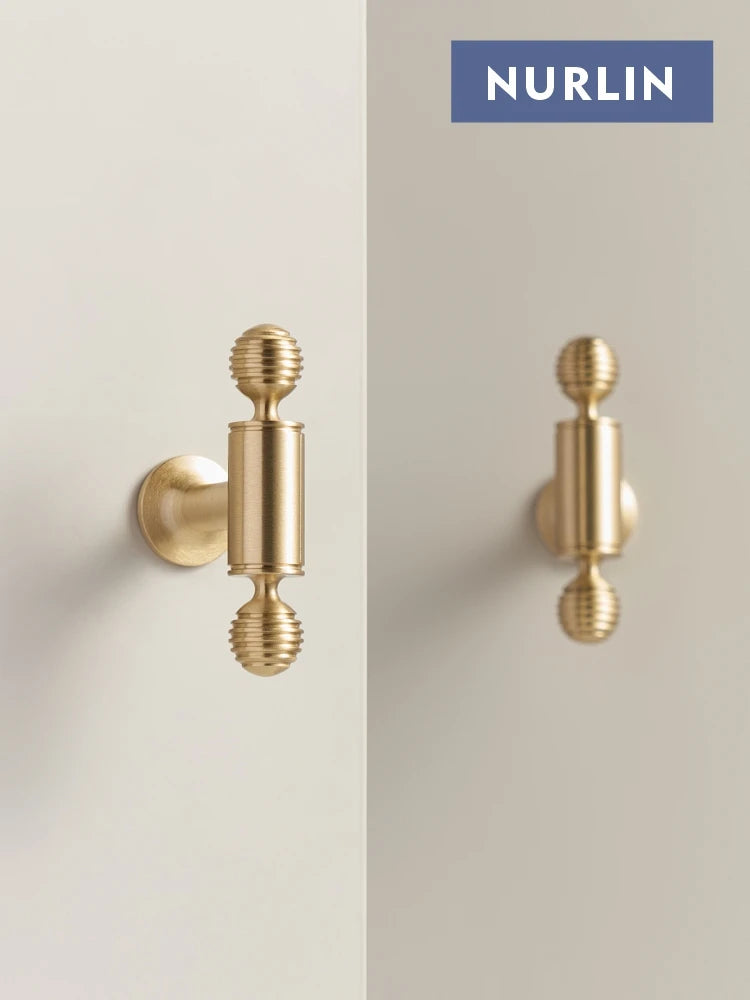 Nurlin French Luxury Solid Brass Kitchen Cabinet Furniture Drawer Cabinet Door Handle Round Knobs T-Bar Wardrobe Pull