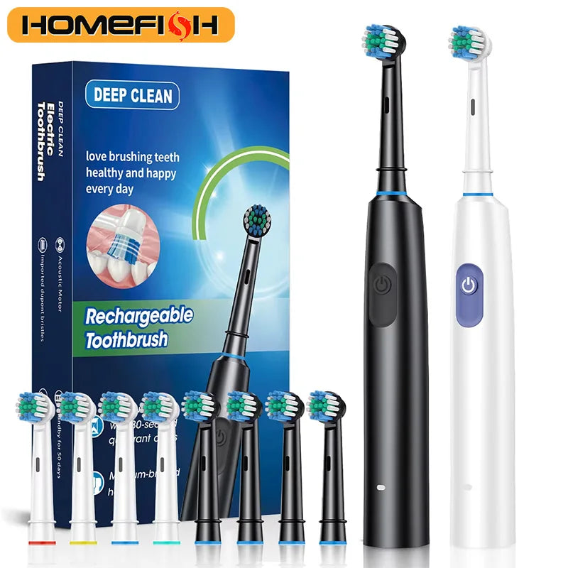HOMEFISH Electric Toothbrush Rotary Rechargeable Electric Toothbrush for Adults Rotating Toothbrushes with 8 Soft Brush Heads