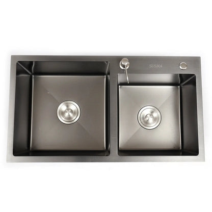 Stainless Steel Kitchen Sink Double Bowl Inset Basket W/Drainer + Soap Dispenser