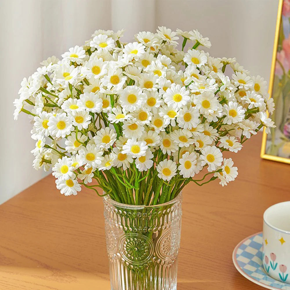 120heads Artificial Daisy Flowers Small Daisy Fake Flower Bouquet for Valentines Wedding Party Table Decoration DIY Home Decor