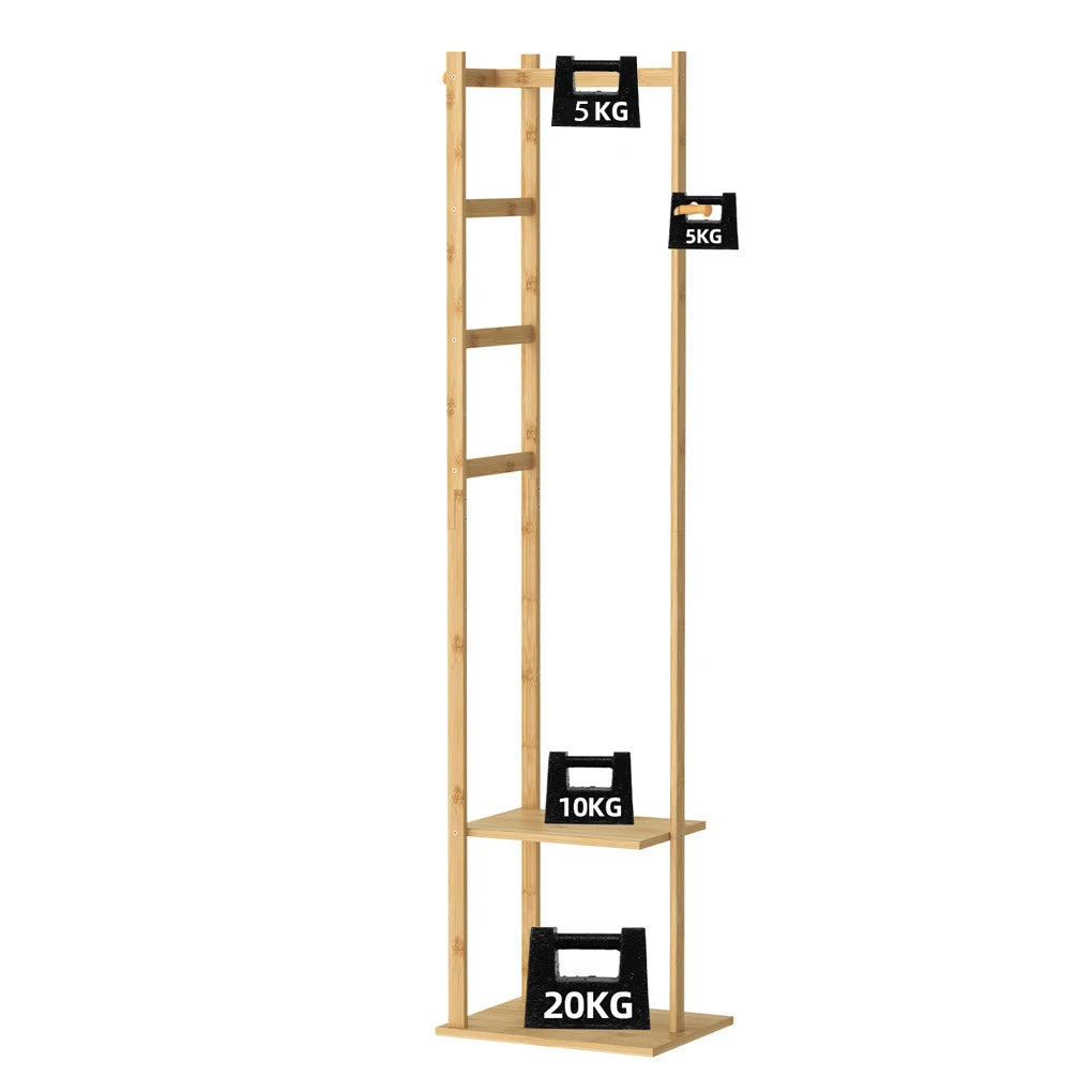 Bamboo Clothing Rack Corner Coat Rack Stand Hall Trees for Hallway Entryway