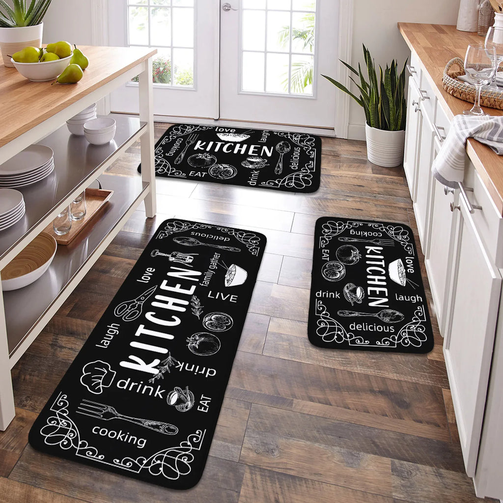 VIKAMA kitchen carpet washable, non-slip, absorbent floor mat, bathroom floor mat, absorbent kitchen mat, door mat, room decorat