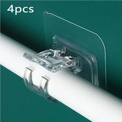 4PCS Adjustable Curtain Rod Holder Clamp Hooks Rod Bracket Holders Adhesive Wall Curtain Fixed Clip Hanging Rack Hook