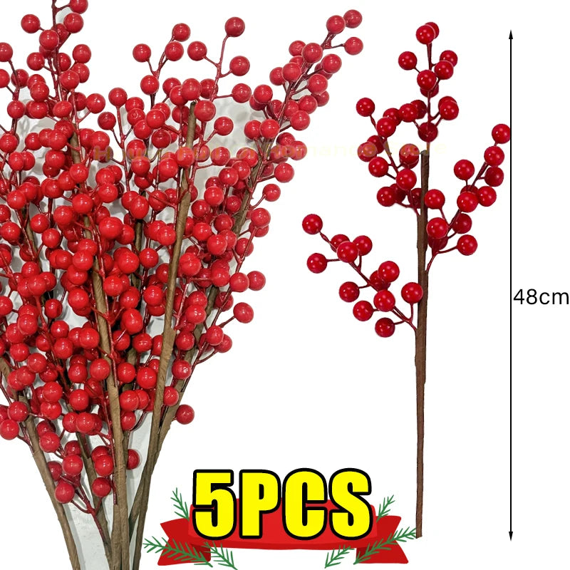 Red Berry Branches Simulation Bouquet Christmas Festival Artificial Decoration Vase Home Decor Yule Wedding Party Fake Flowers