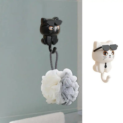 Coat Hooks Cat Key Holder Cute Cat Key Hook with Sunglasses Adhesive Coat Hooks Key Holder for Wall Decorative for Coat Bag