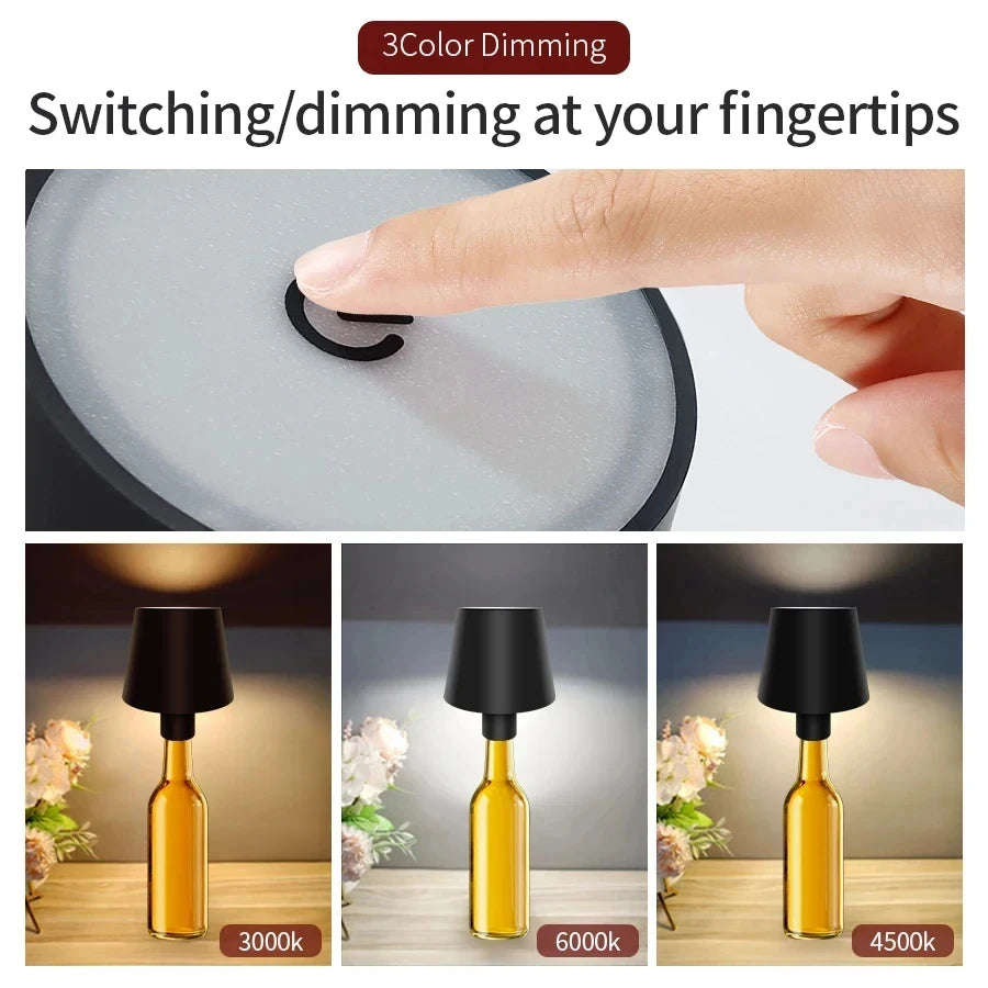 Wireless Wine Bottle Lamp USB Rechargeable Table Light Touch Control Dimming LED Table Lamp for Bar Club Cafe Atmosphere Decor