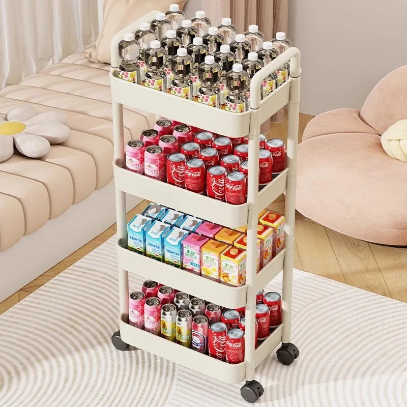 Trolley with Handlebar and Storage Rack, Floor-Standing, Multi-Layer Storage for Kitchen, Bathroom, Snacks, and Toiletries