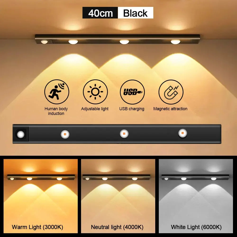 PZSUNLY Cabinet Light USB Rechargeable Motion Sensor Led Light For Kitchen Wardrobe Cabinet Lighting 20cm/30cm/40cm/50CM/60CM