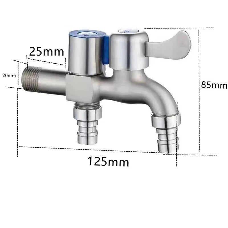 Stainless Steel Faucet Double Outlet Dual Control Water Tap One in Two Out Faucet 1/2" Bidet Faucets Bathroom Accessories