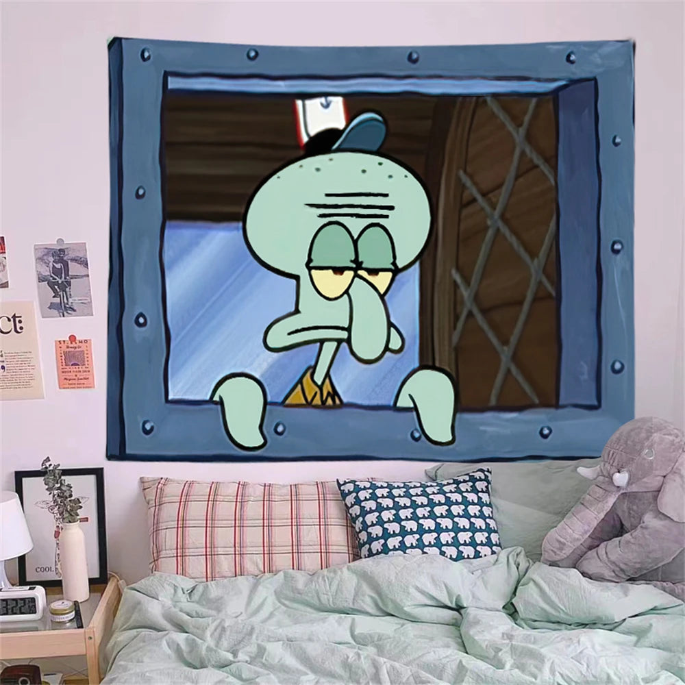SpongeBob Squidward Cartoon Decoration Background Hanging Cloth Bedroom Tapestry Room Decor Festival Party Tapestry Wall Hanging