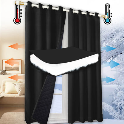 Clearance_Winter Warm Quilted Folder Cotton Curtains for Bedroom 100% Blackout Thick Thermal Curtains Sound Proof Drapes Cold Wi