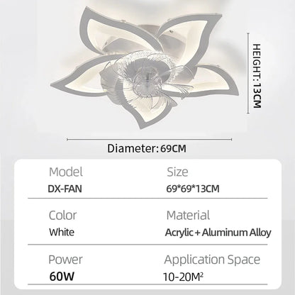 IRALAN Ceiling Fan with Lights,Modern Dimmable Flower Shape, Remote Control/app Control,Timing 6 Gear Speeds Fan Ceiling Lamp