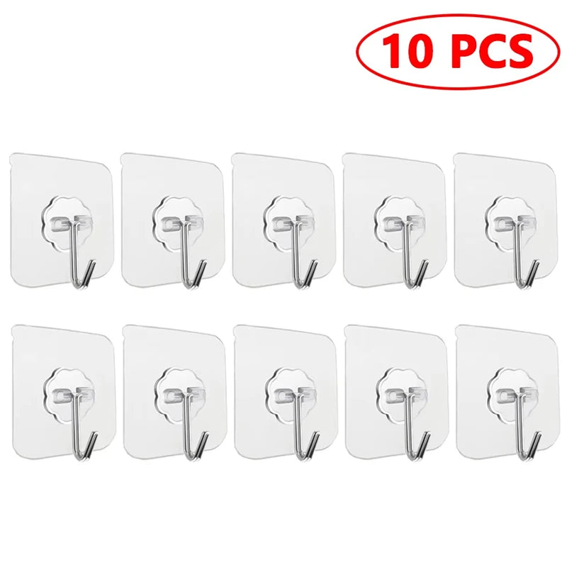 10/20 PCS Transparent Stainless Steel Self-Adhesive Hooks Bathroom Towel Clothes Storage Sticker Hooks Key Hangers Storage