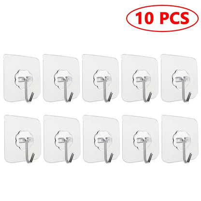 10/20 PCS Transparent Stainless Steel Self-Adhesive Hooks Bathroom Towel Clothes Storage Sticker Hooks Key Hangers Storage