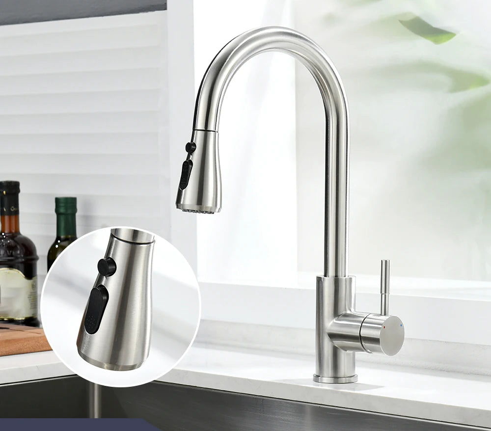 Kitchen Sink Faucets stainless steel Pull Out Kitchen Sink Water Tap Deck Mounted Mixer Stream Sprayer Head Hot Cold Taps