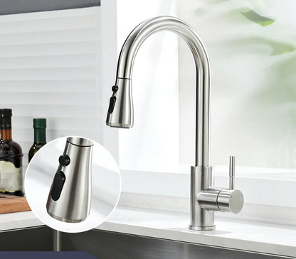Kitchen Sink Faucets stainless steel Pull Out Kitchen Sink Water Tap Deck Mounted Mixer Stream Sprayer Head Hot Cold Taps