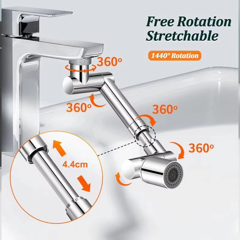 1440°Kitchen Scalable Metal Faucet Aerator Bathroom Tap Splash-proof Bubbler Faucet Filter Nozzle Tap Saving Water Extender