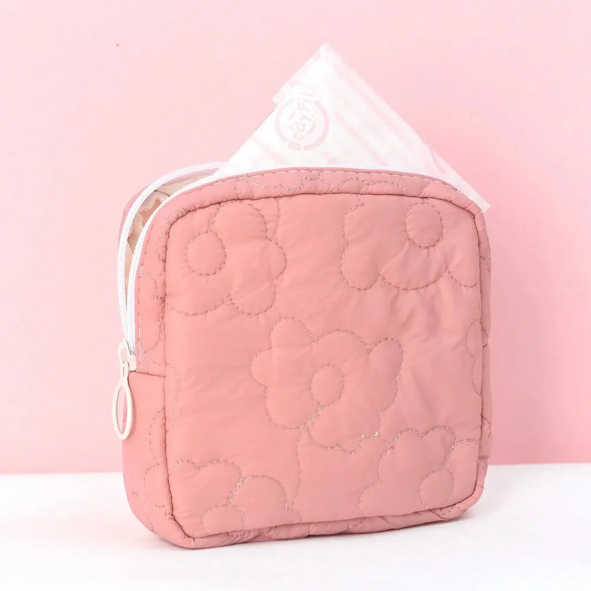 1psc Solid Color Embroidered Sanitary Napkin Storage Bag Travel Bag Suitable For Girls And Women Home Storage Dormitory Travel E