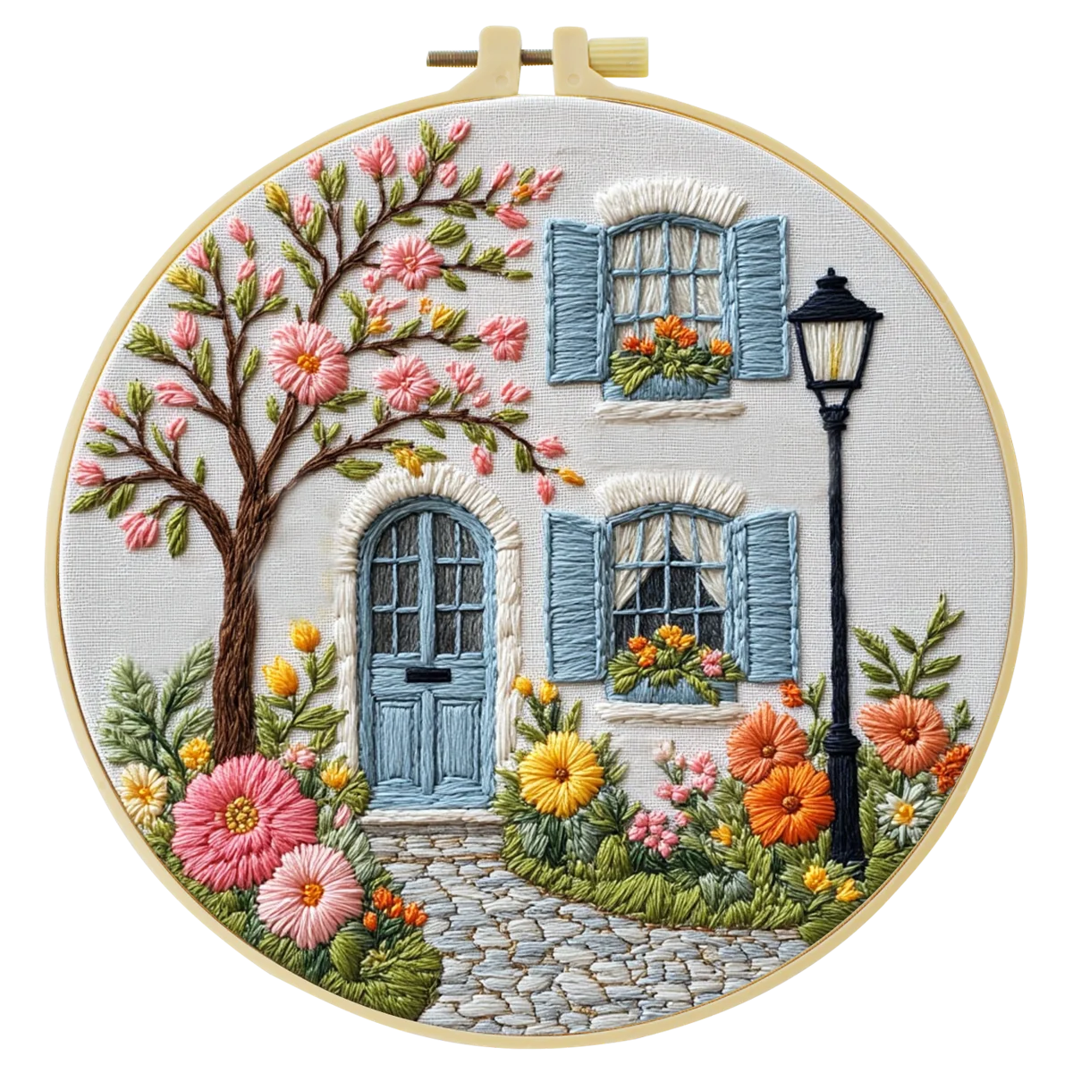 1pc 20X20CM/7.87inch The garden in front of the door Embroidery Starter Kit DIY kit Home Decor Craft Painting Sewing Art