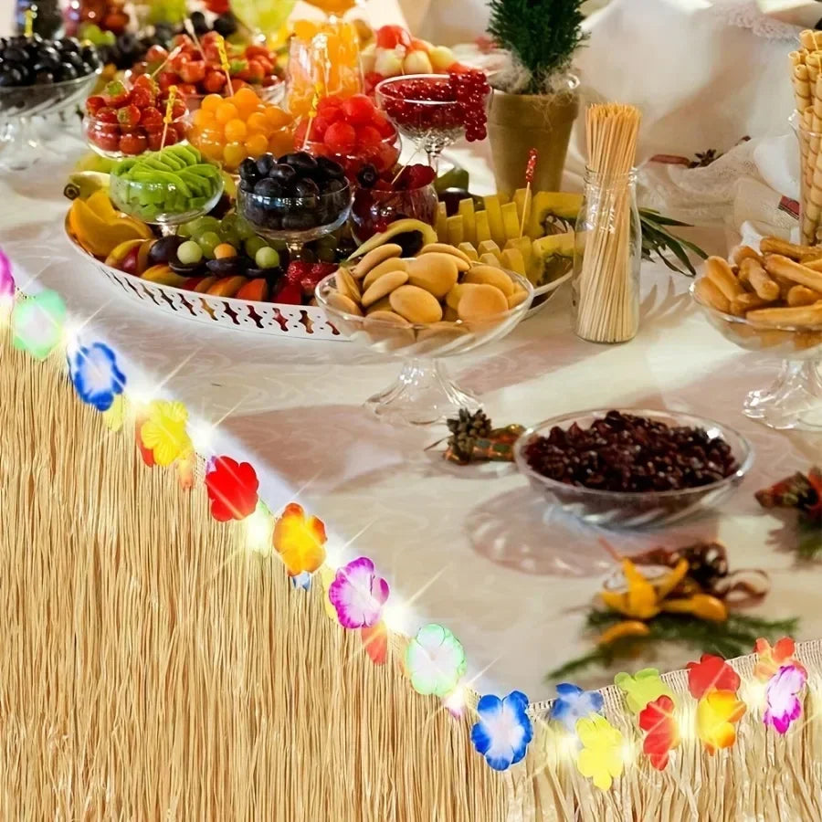 Vibrant Tropical Hawaiian Table Skirt, Easy-Hang & Reusable Decor for Party, Luau & Outdoor Events -  Summer Party Decor